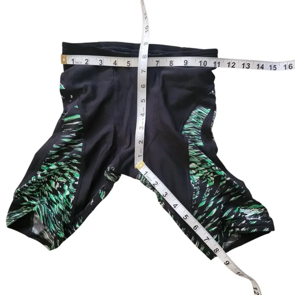 Speedo Endurance Black/Green Swim Trunks Size 28